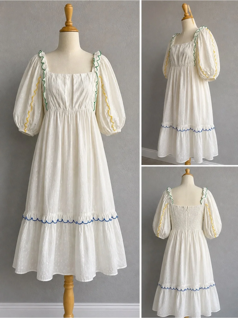 farm rio white cotton eyelet puff sleeve midi dress 10223801